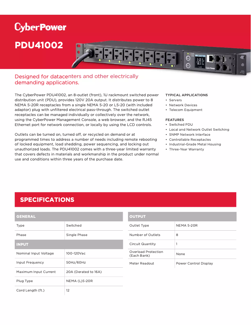 Imagen de la primera página del manual del dispositivo PDU41002