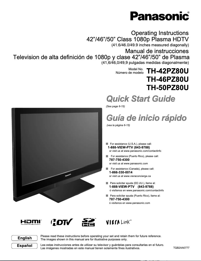 Página nº 1 - Manual de usuario Panasonic Viera TH-50PZ80