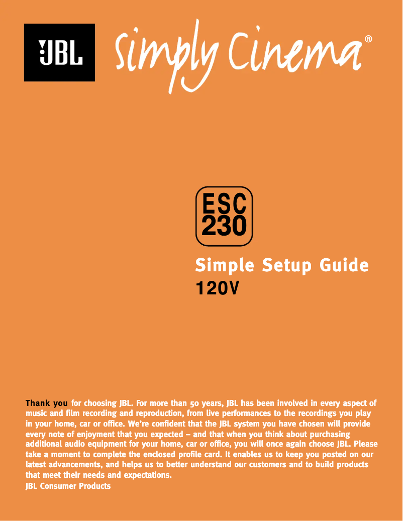 Página 1 del manual Manual de usuario JBL Simply Cinema ESC230