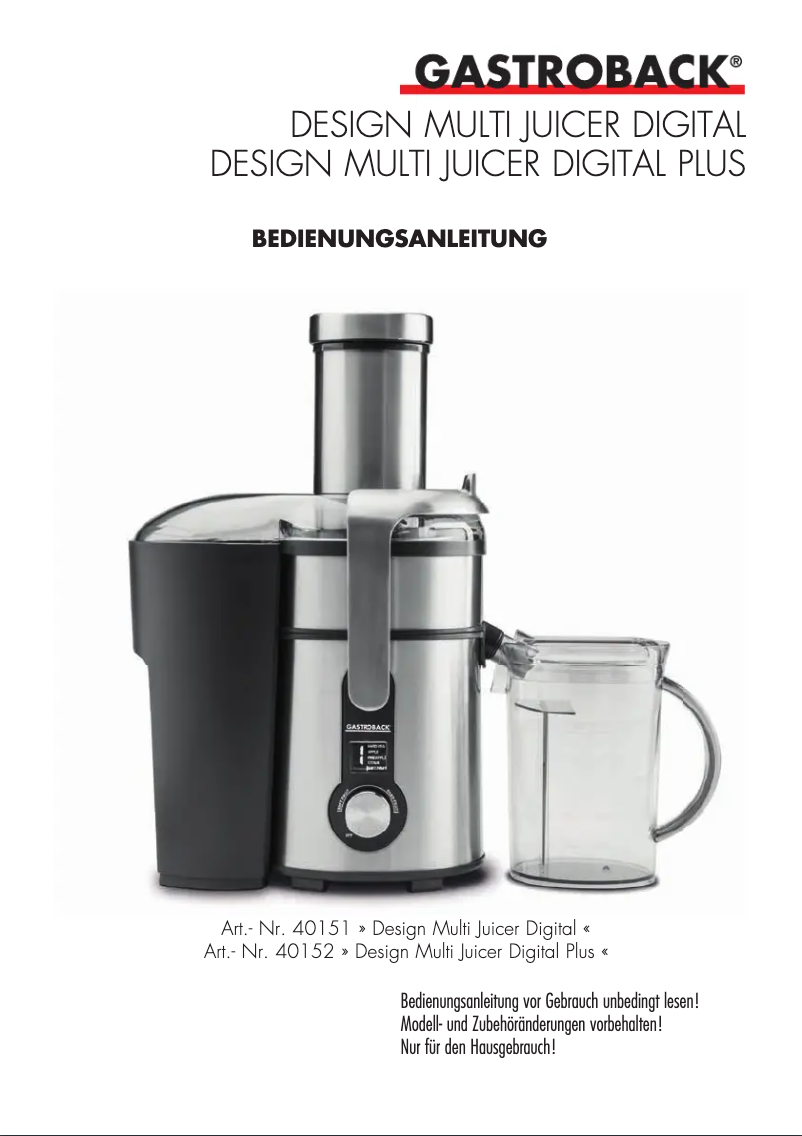 Imagen de la primera página del manual del dispositivo Design Multi Juicer Digital Pro 40153