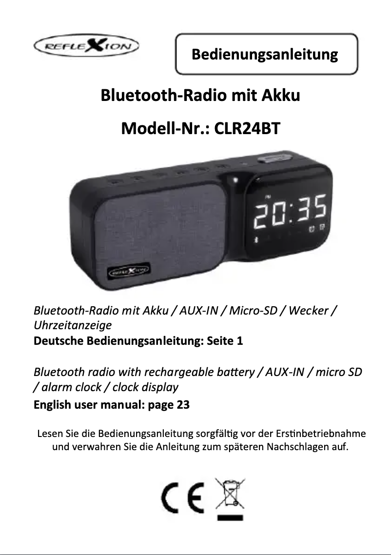 Imagen de la primera página del manual del dispositivo CLR24BT