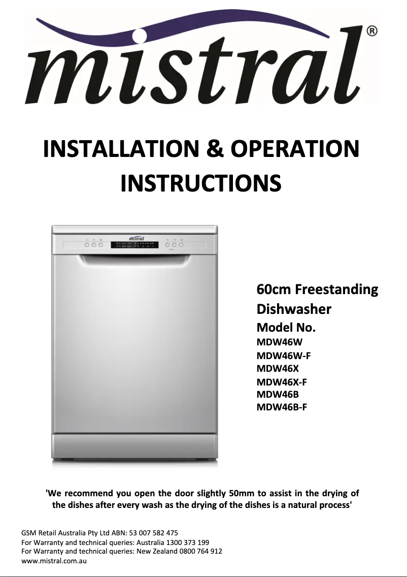 Página nº 1 - Manual de usuario Mistral MDW46X