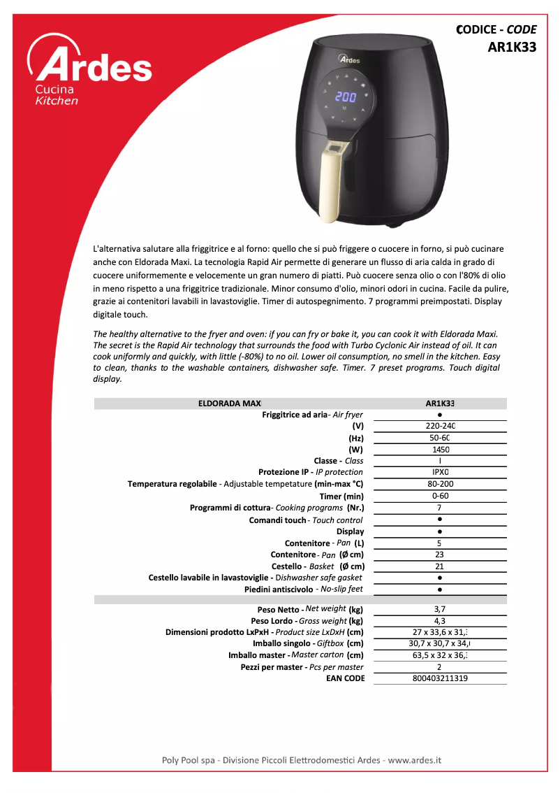 Imagen de la primera página del manual del dispositivo AR1K33