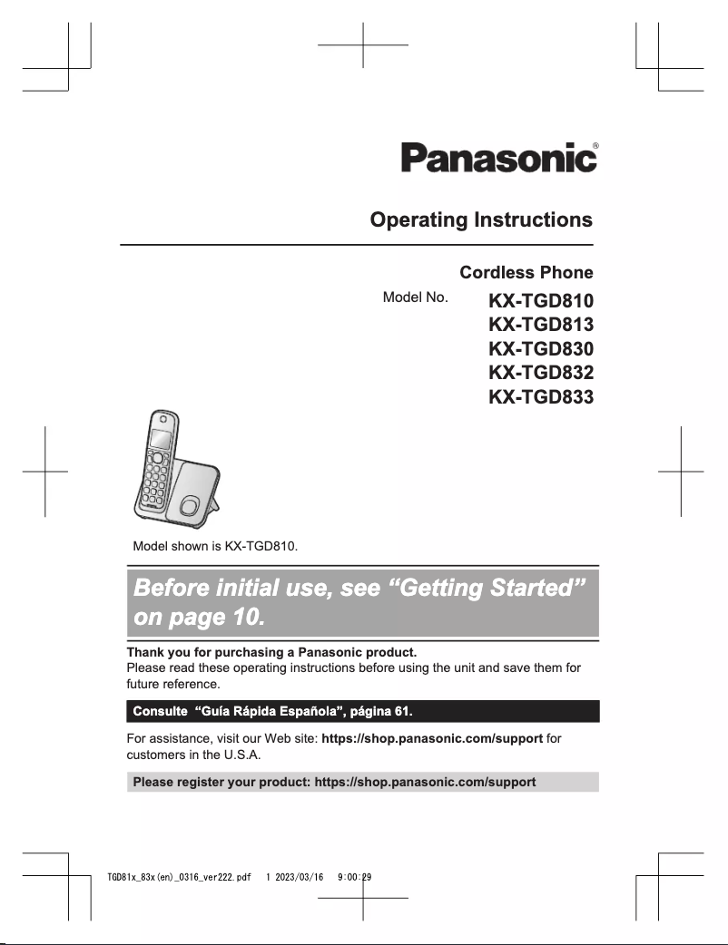 Página nº 1 - Manual de usuario Panasonic KX-TGD810