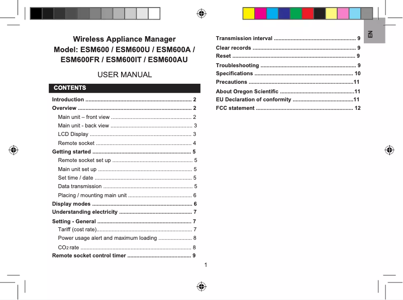 Imagen de la primera página del manual del dispositivo ESM 600