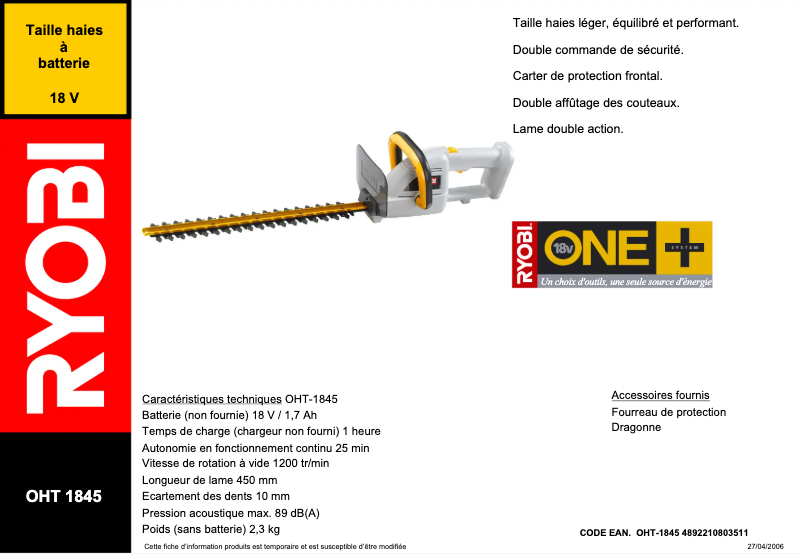 Imagen de la primera página del manual del dispositivo One+ OHT1845