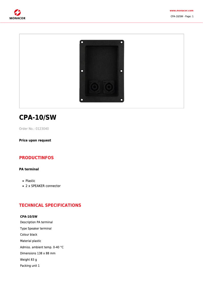 Imagen de la primera página del manual del dispositivo CPA-10/SW