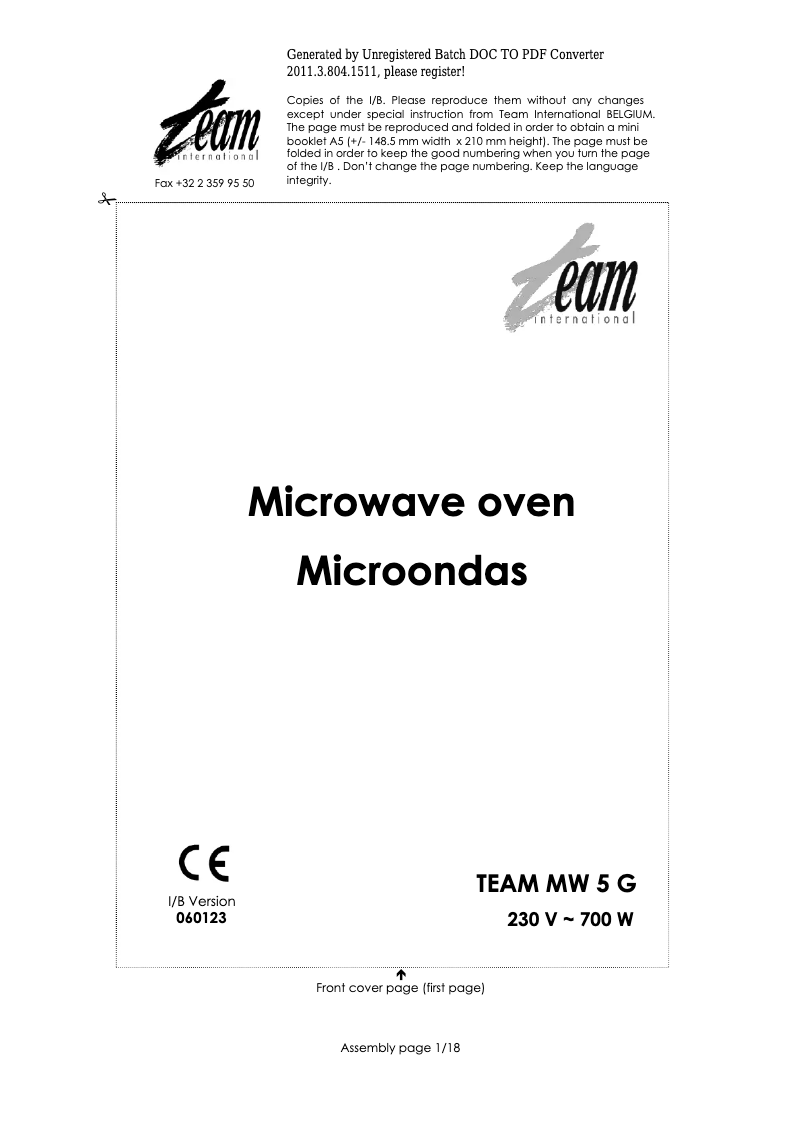 Página 1 del manual Manual de usuario Team MW 5