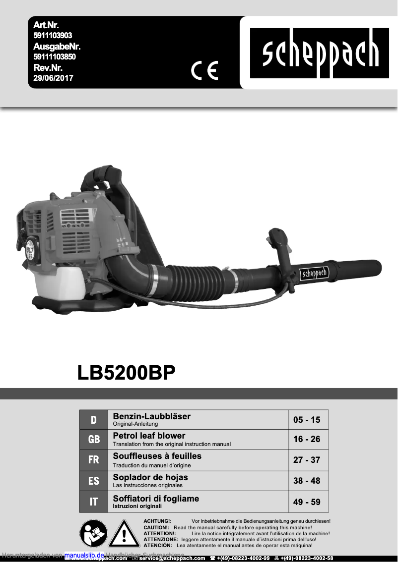 Imagen de la primera página del manual del dispositivo LB5200BP
