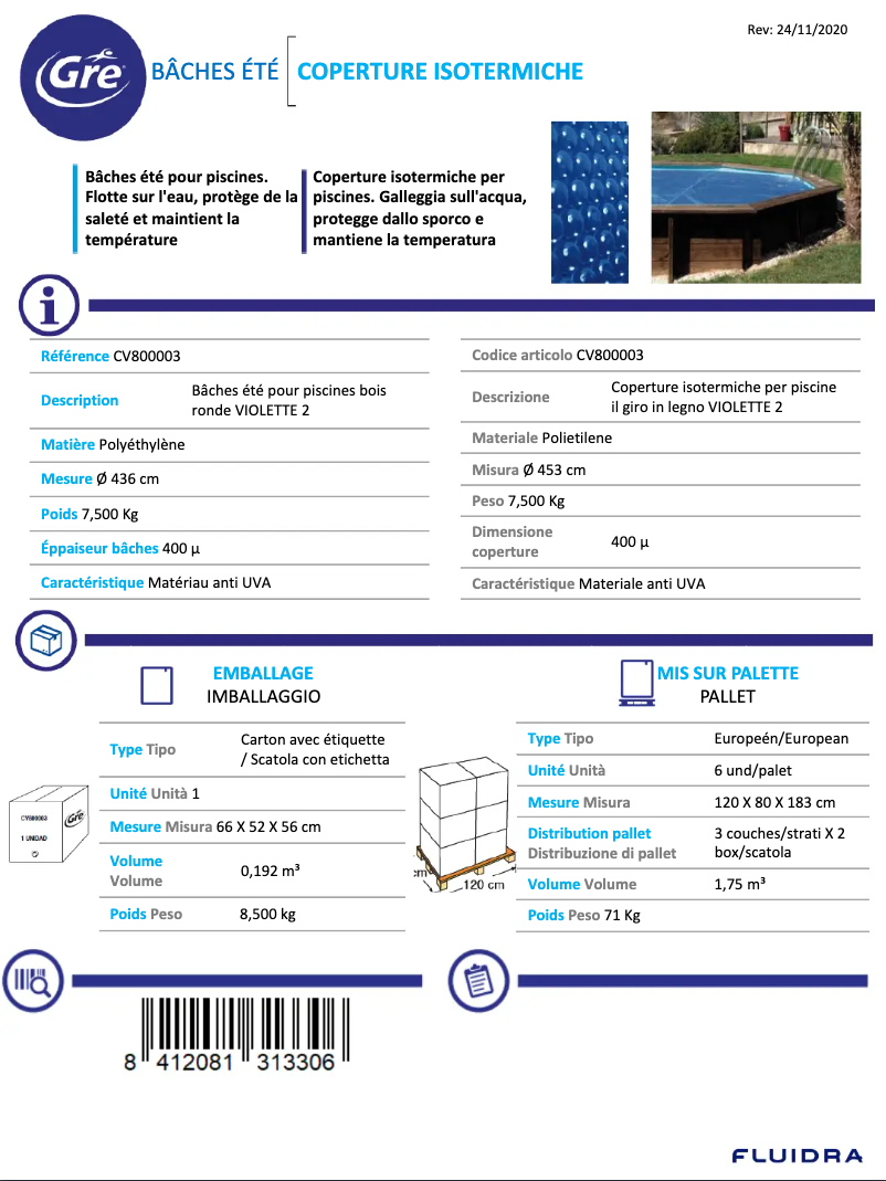 Página 1 del manual Ficha técnica Gre CV800003