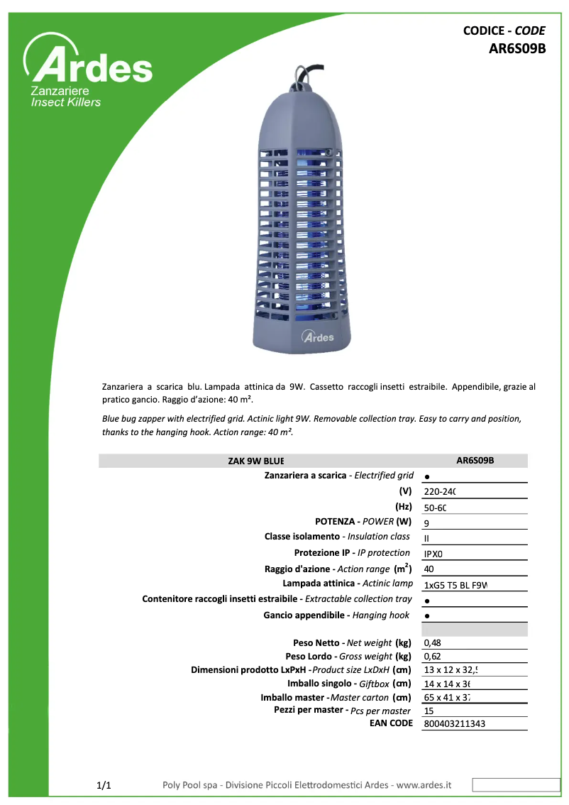 Página 1 del manual Ficha técnica Ardes AR6S09B