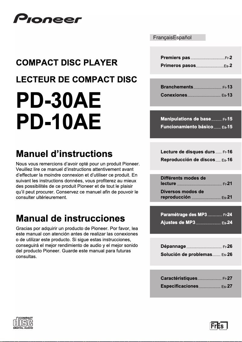 Imagen de la primera página del manual del dispositivo PD-30AE