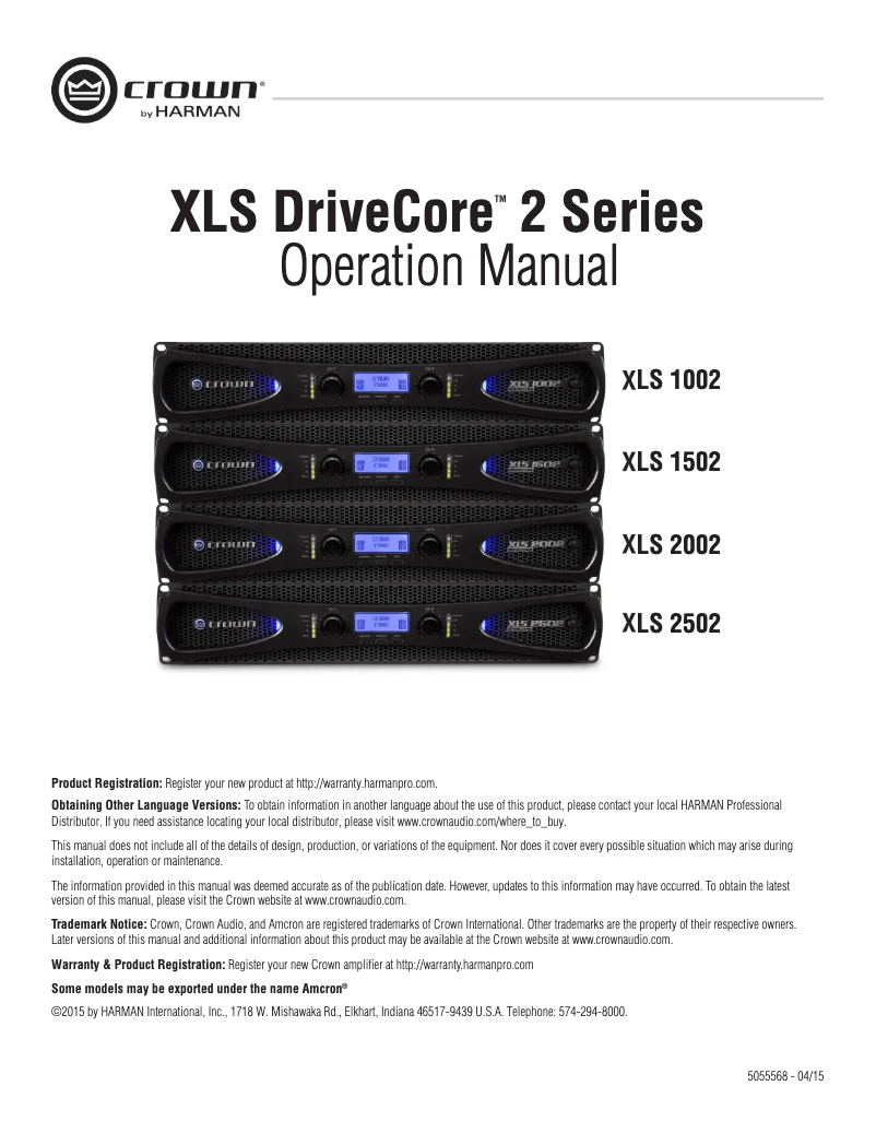 Imagen de la primera página del manual del dispositivo DriveCore XLS 2002