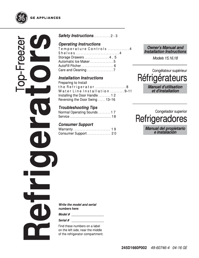 Página 1 del manual Guía de instalación GE GAS18PSJSS