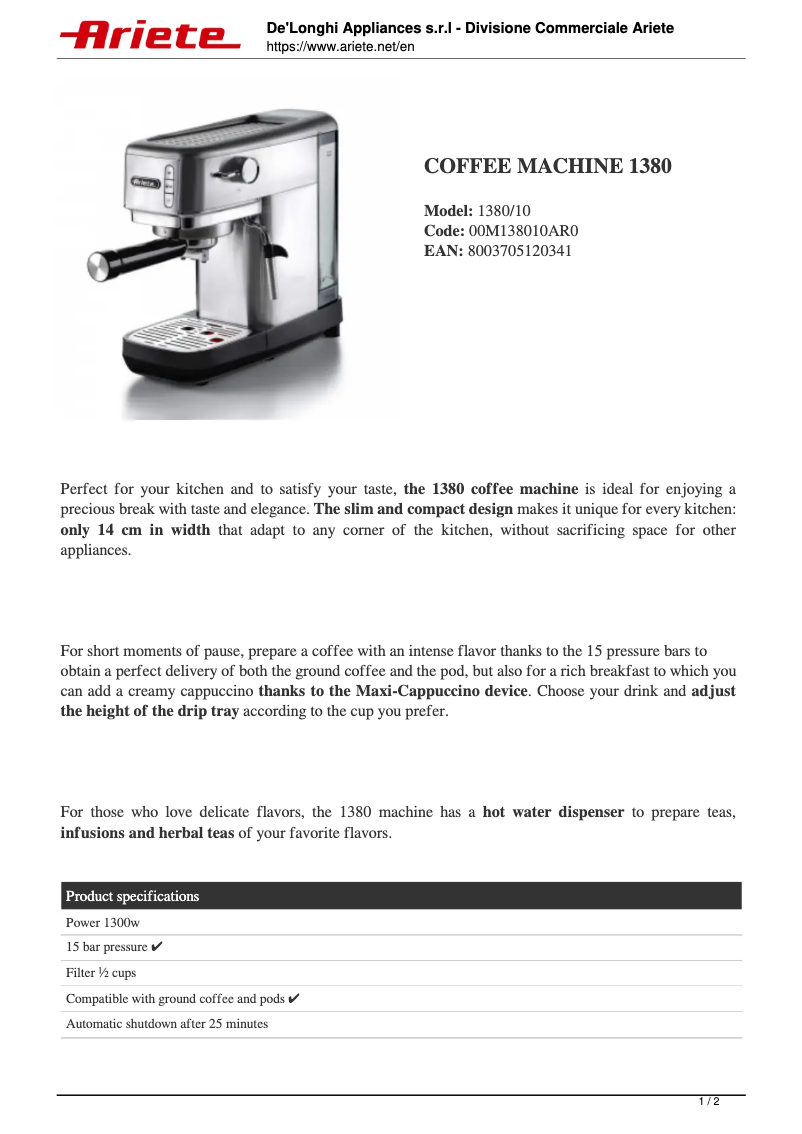 Imagen de la primera página del manual del dispositivo 1380