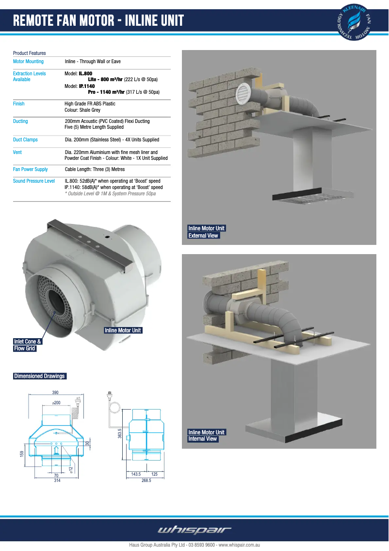 Página 1 del manual Ficha técnica Whispair X3MD16S5.2IP