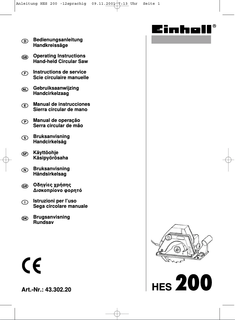 Imagen de la primera página del manual del dispositivo HES 200