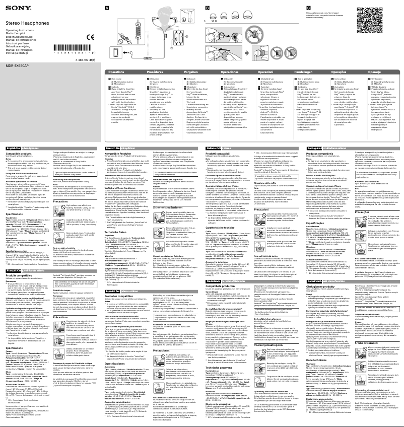 Imagen de la primera página del manual del dispositivo MDR-EX650APB