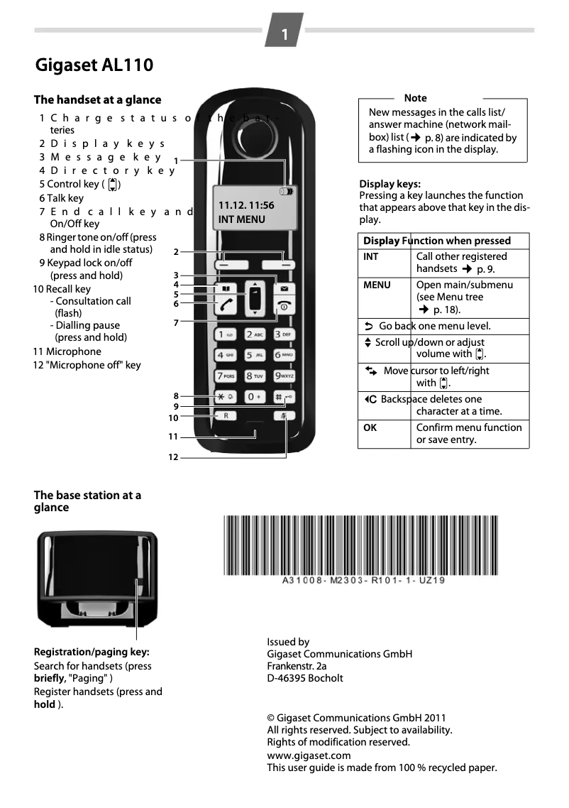 Imagen de la primera página del manual del dispositivo Gigaset AL110
