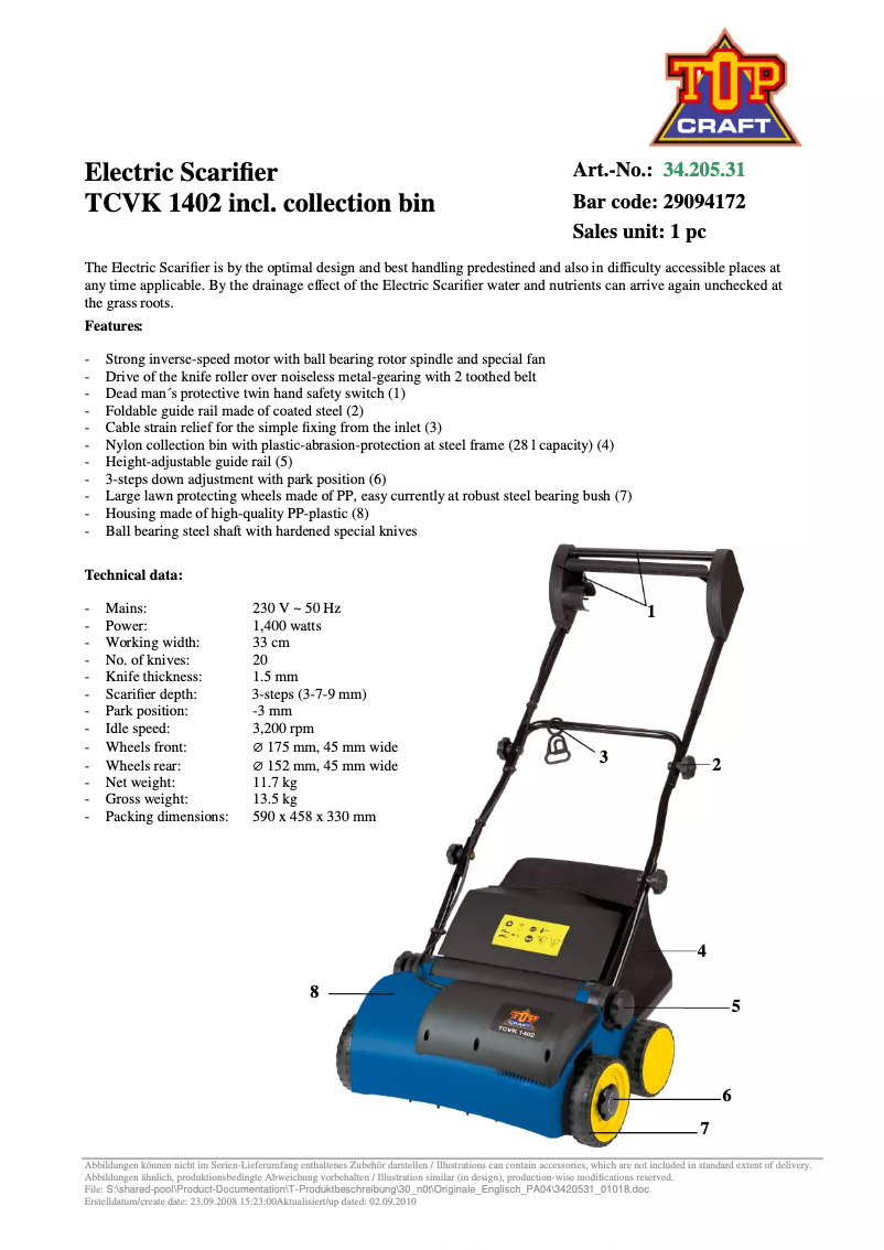 Página nº 1 - Ficha técnica Topcraft TCVK 1402