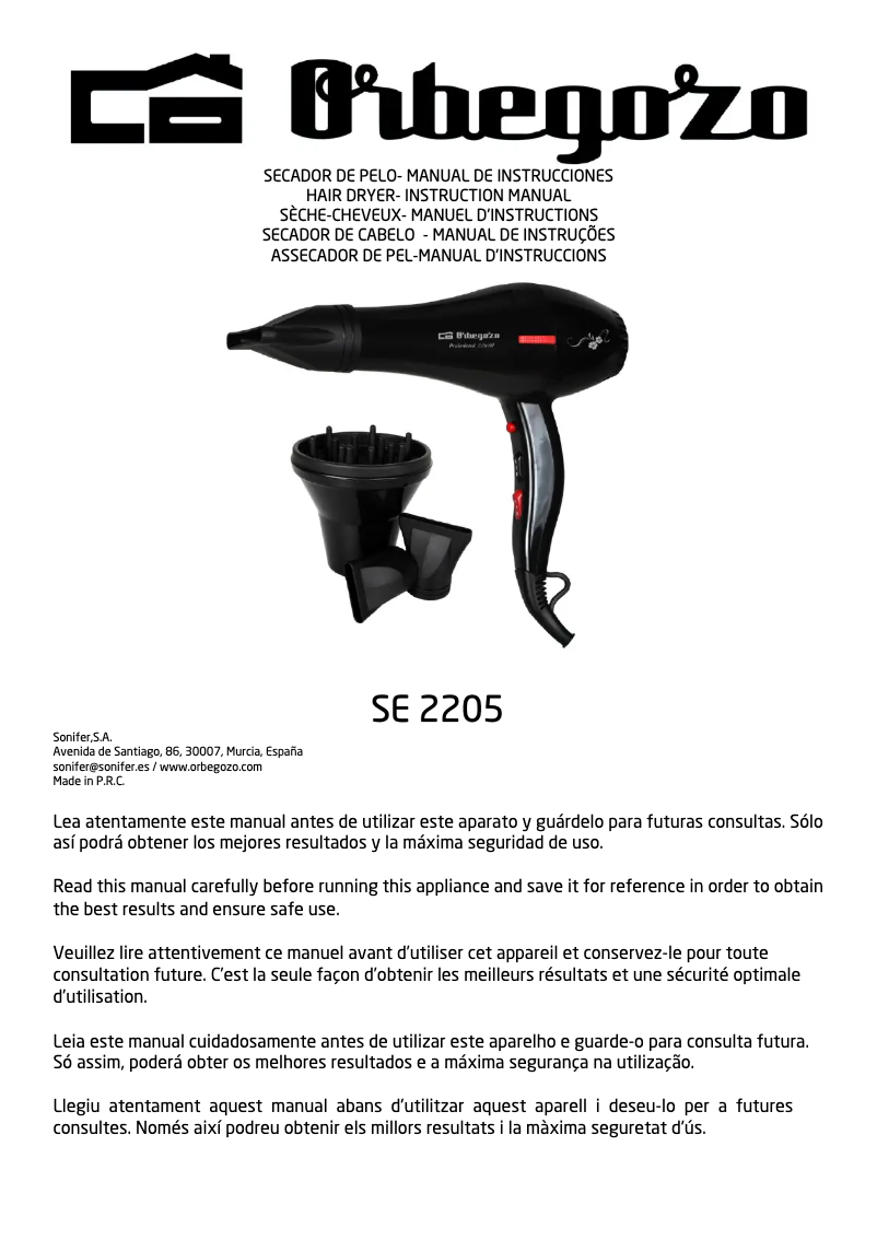 Imagen de la primera página del manual del dispositivo SE 2205