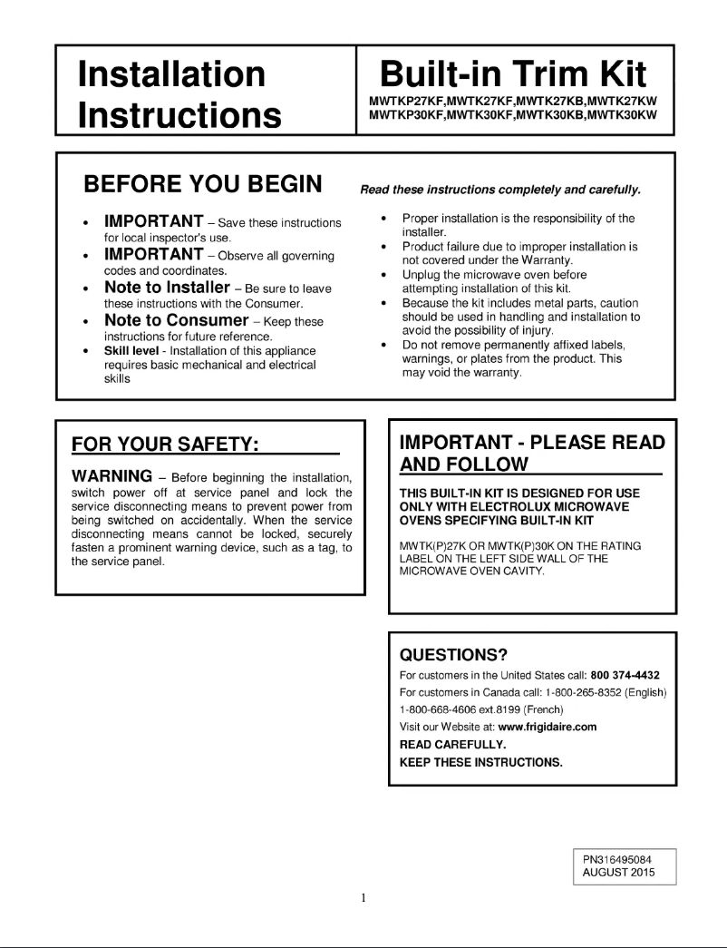 Página nº 1 - Manual de usuario Frigidaire MWTK27KF