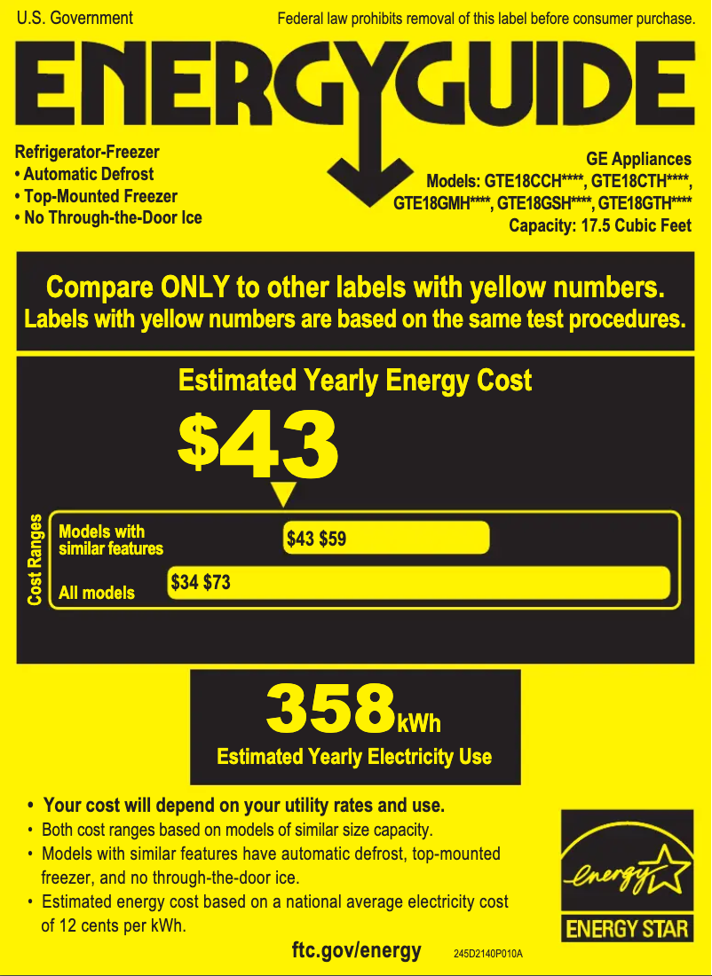 Página 1 del manual Etiqueta energética GE GTE18GTHBB