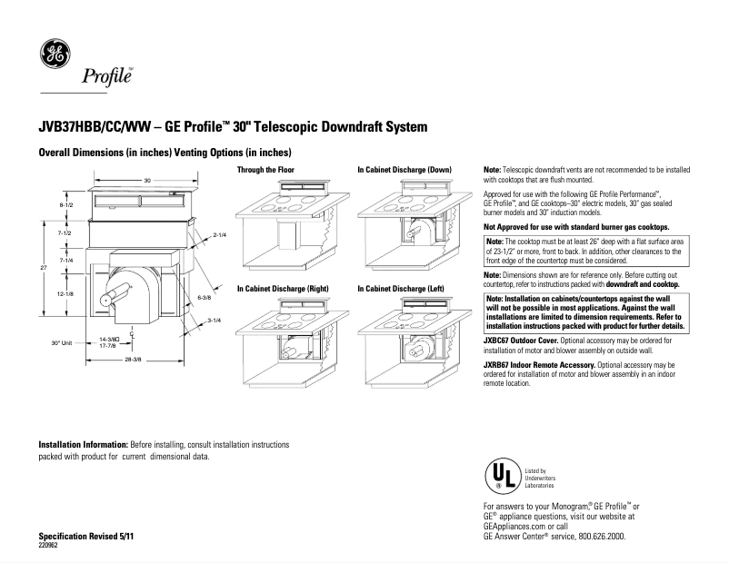 Imagen de la primera página del manual del dispositivo Profile JVB37HWW