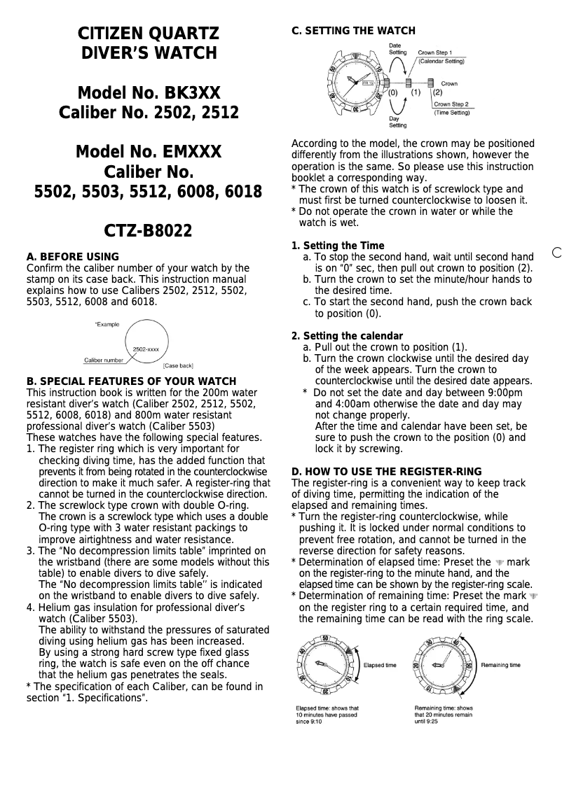 Página nº 1 - Manual de usuario Citizen Cal 2512
