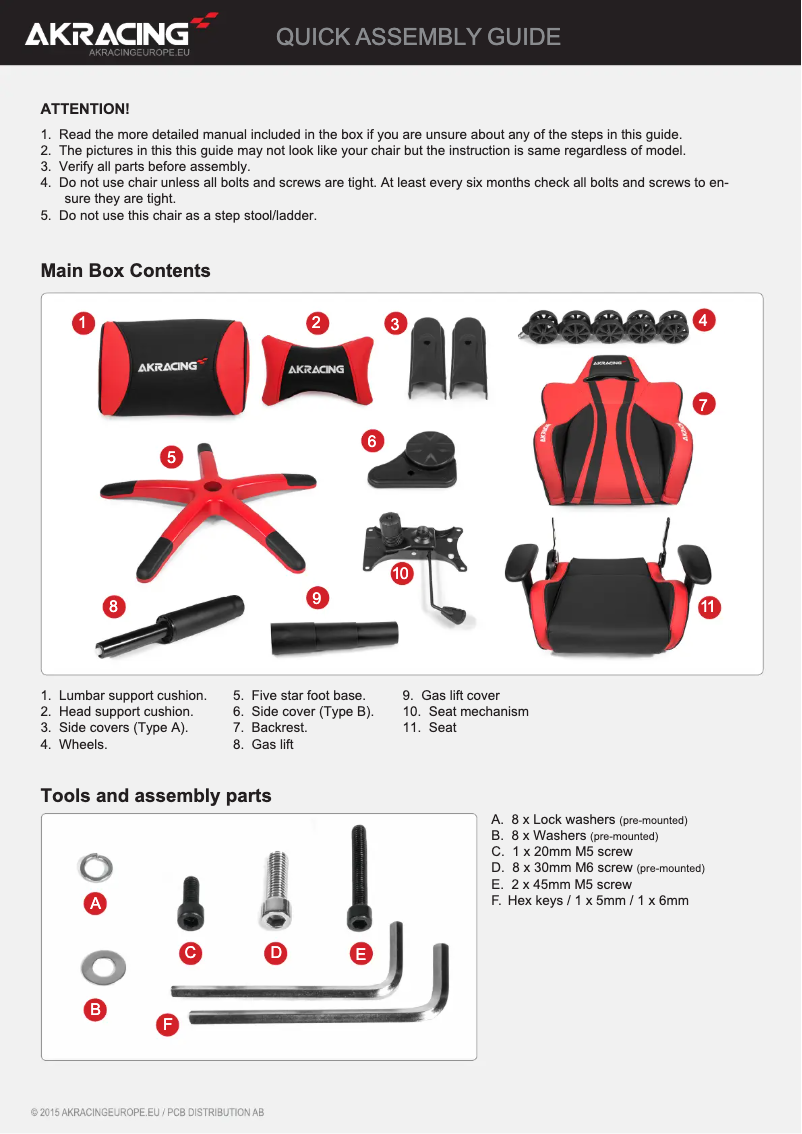 Página nº 1 - Guía de inicio rápido AK Racing AK-EX-BK