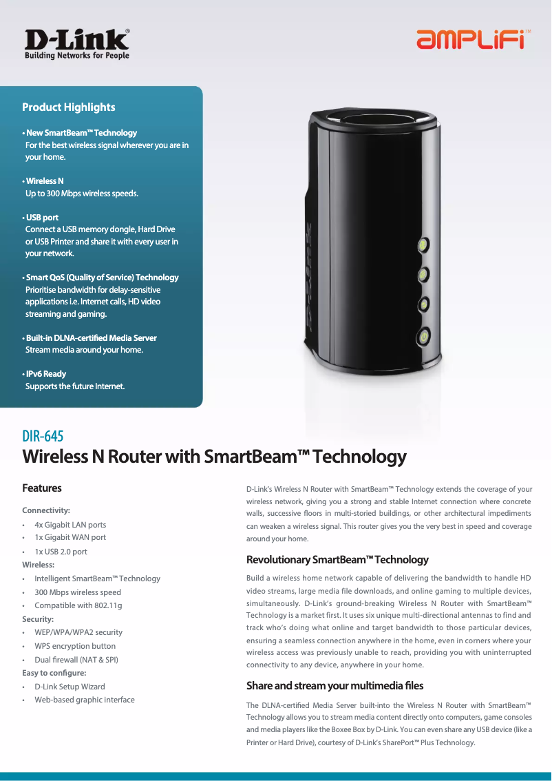 Página 1 del manual Ficha técnica D-Link DIR-645