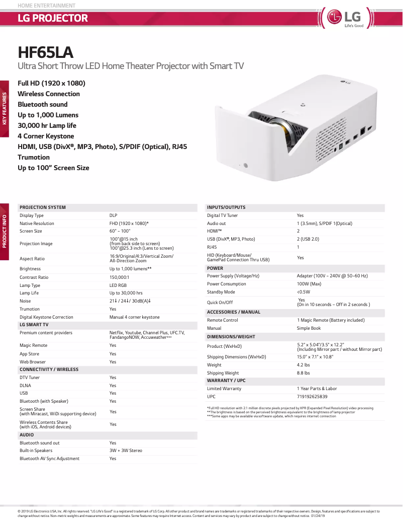 Imagen de la primera página del manual del dispositivo HF65LA