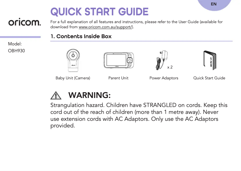 Imagen de la primera página del manual del dispositivo OBH930