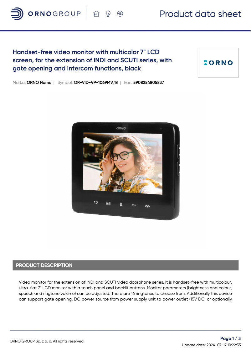 Imagen de la primera página del manual del dispositivo OR-VID-VP-1069MV