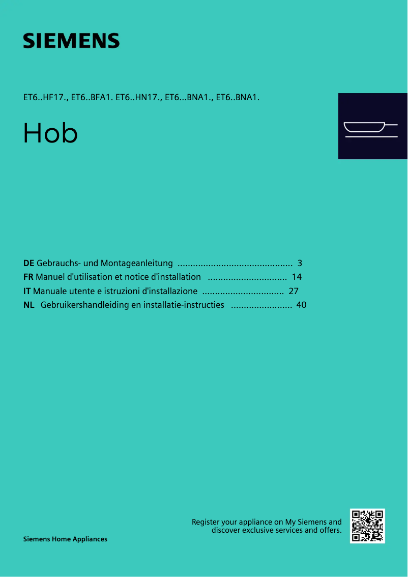 Página 1 del manual Guía de instalación Siemens iQ300 ET61RBNA1E