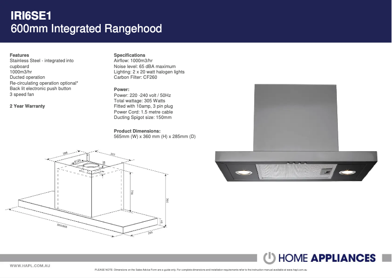 Página 1 del manual Ficha técnica ARC IRI6SE1