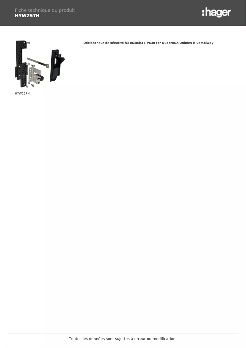 Página 1 del manual Ficha técnica Hager HYW257H