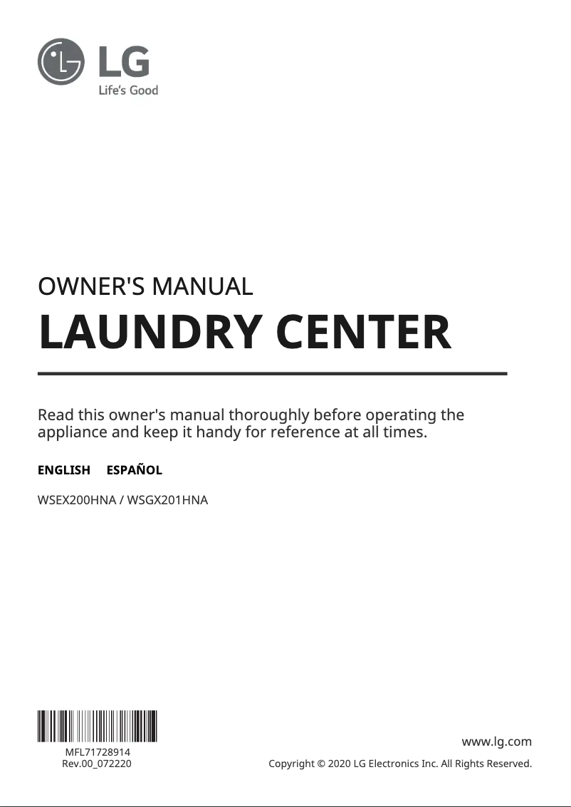 Página 1 del manual Manual de usuario LG WSGX201HNA