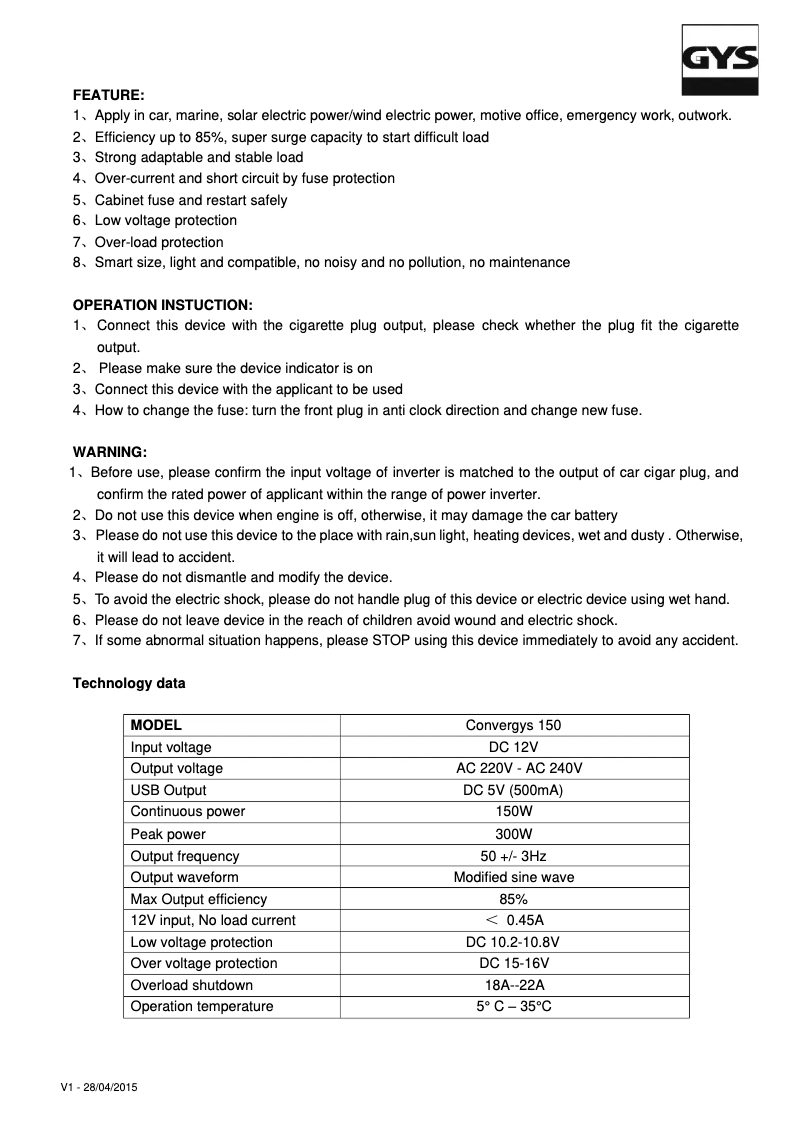 Imagen de la primera página del manual del dispositivo Convergys 150