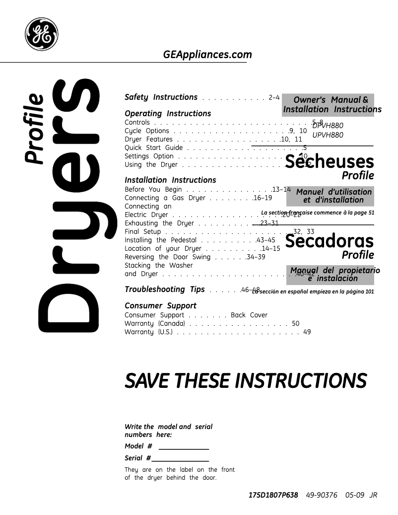 Imagen de la primera página del manual del dispositivo Profile DPVH880EJMV