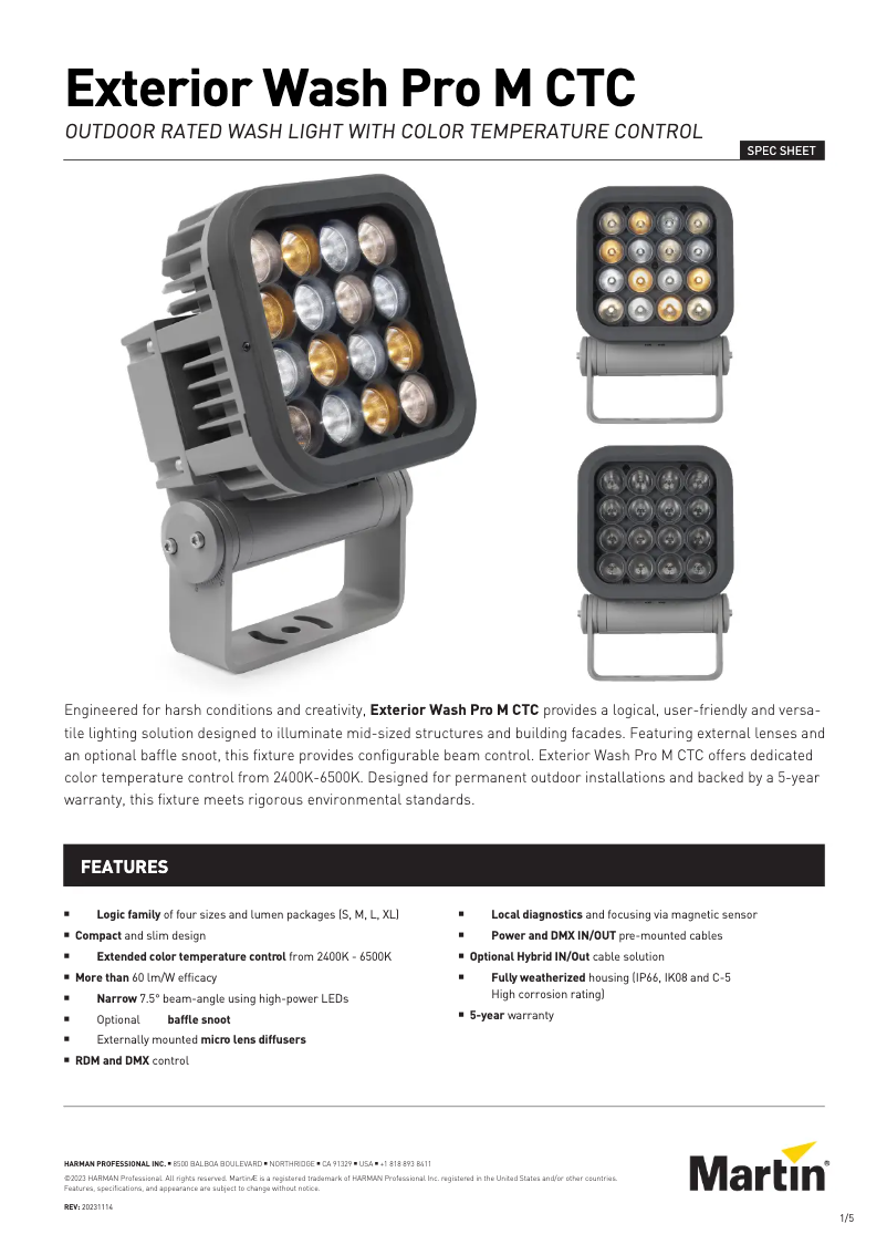 Página 1 del manual Ficha técnica Martin Exterior Wash Pro M CTC