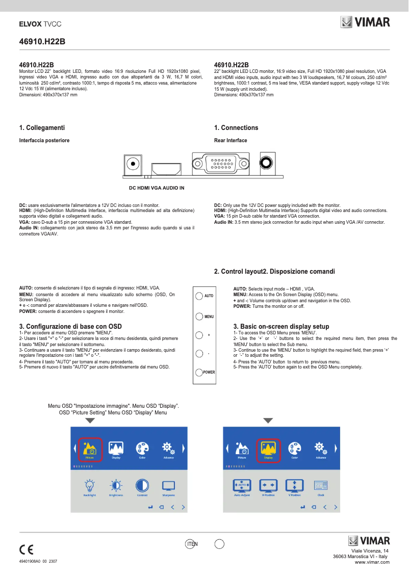 Página 1 del manual Manual de usuario Vimar ELVOX 46910.H22B