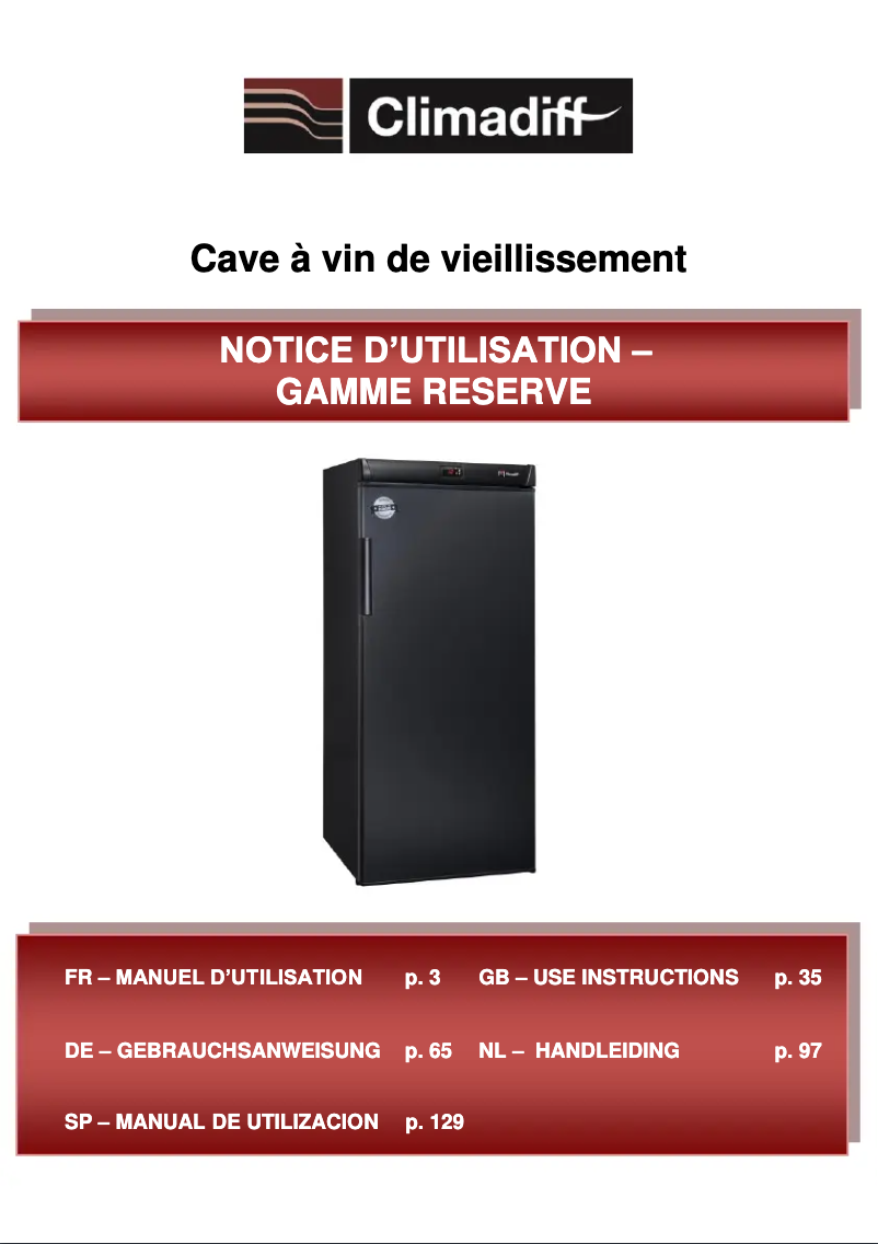 Imagen de la primera página del manual del dispositivo RESERVE 185