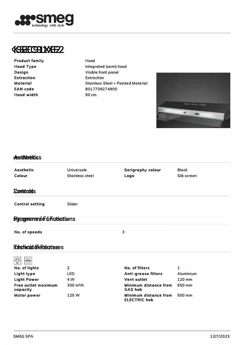 Página 1 del manual Ficha técnica Smeg KSEC91XE2