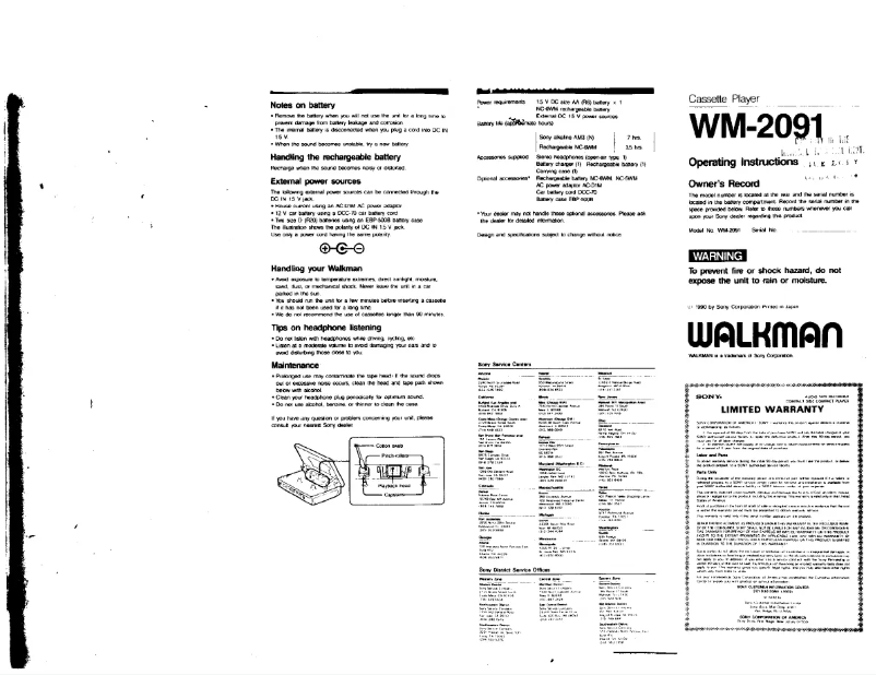 Página nº 1 - Manual de usuario Sony Walkman WM-2091