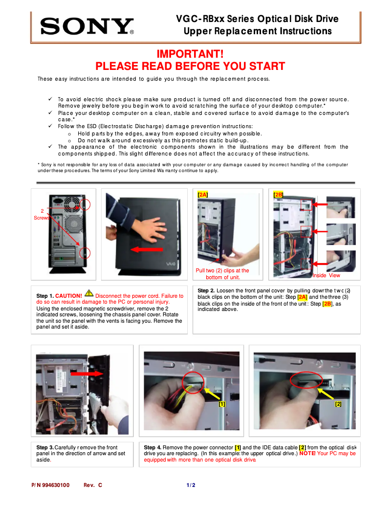 Imagen de la primera página del manual del dispositivo Vaio VGC-RB50MA