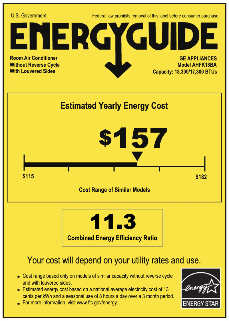 Página 1 del manual Etiqueta energética GE AHFK18BA