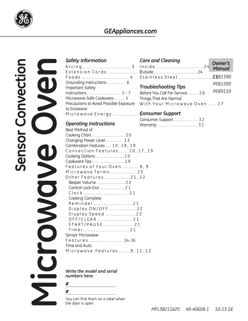Página 1 del manual Manual de usuario GE PEB1590DMWW Profile
