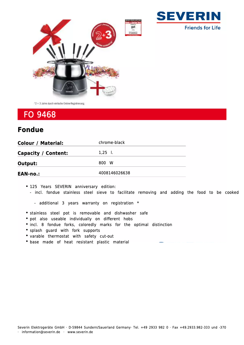 Página 1 del manual Ficha técnica Severin FO 9468