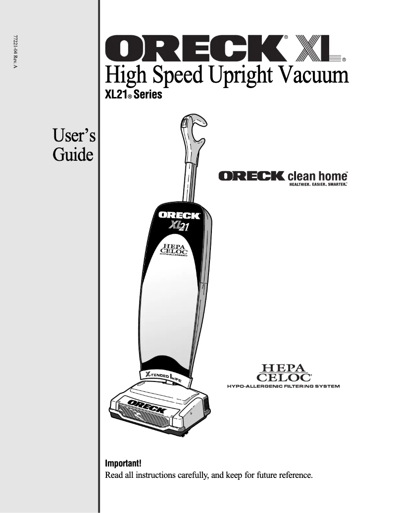 Página nº 1 - Manual de usuario Oreck XL21700EC